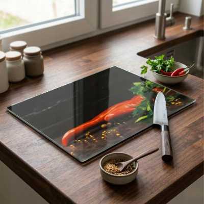 Skleněná krájecí deska 20 x 30 cm – červená paprika chili Obrázek pro Skleněná krájecí deska 20 x 30 cm – červená paprika chili