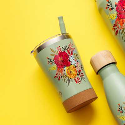 Termohrnek Nava "We Care" s brčkem z nerezové oceli - 400ml FLORAL Obrázek pro Termohrnek Nava "We Care" s brčkem z nerezové oceli - 400ml FLORAL