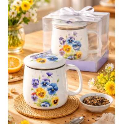 Hrnek se sítkem porcelánový 500 ml KVĚTY Obrázek pro Hrnek se sítkem porcelánový 500 ml KVĚTY