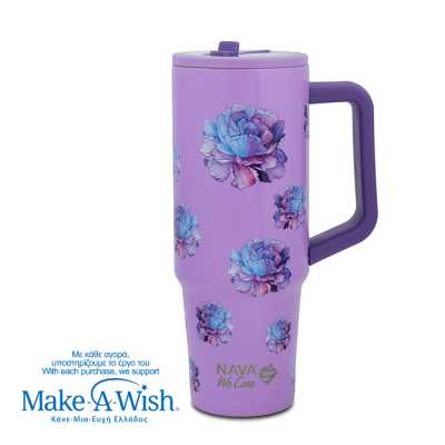 Termohrnek 900ml s brčkem Purple Floral Obrázek pro Termohrnek 900ml s brčkem Purple Floral