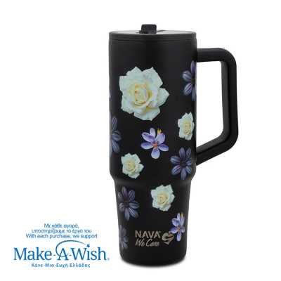 Termohrnek 900ml s brčkem BLACK FLORAL Obrázek pro Termohrnek 900ml s brčkem BLACK FLORAL